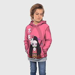Толстовка-худи детская Незуко камадо на розовом фоне, цвет: 3D-меланж — фото 2
