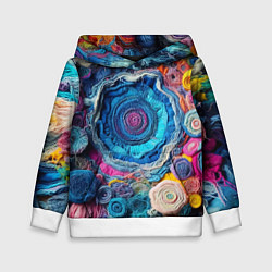 Толстовка-худи детская Вязаные цветы - пэчворк, цвет: 3D-белый