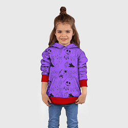 Толстовка-худи детская Хэллоуин узор на фиолетовом фоне, цвет: 3D-красный — фото 2