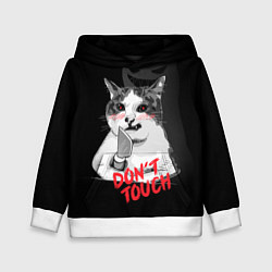 Толстовка-худи детская Сердитый кот с ножом, цвет: 3D-белый