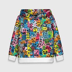 Толстовка-худи детская Весёлые лица абстрактные, цвет: 3D-белый