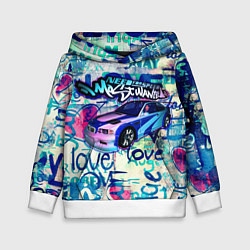 Толстовка-худи детская NFS Most Wanted graffitti, цвет: 3D-белый
