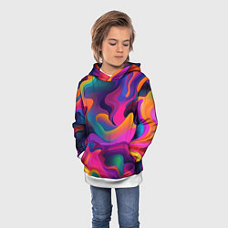Толстовка-худи детская Неоновые формы, цвет: 3D-белый — фото 2