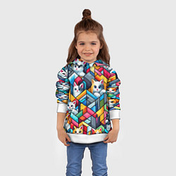 Толстовка-худи детская Геометрический паттерн с котятами - нейросеть, цвет: 3D-белый — фото 2