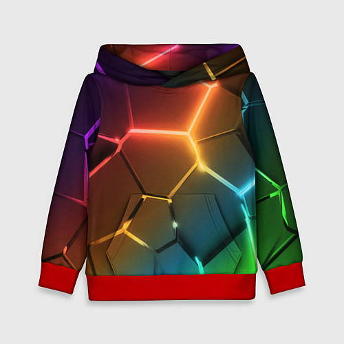 Детская толстовка Радужные неоновые плиты в разломе / 3D-Красный – фото 1