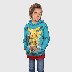 Толстовка-худи детская Мускулистый Пикачу в шортах, цвет: 3D-красный — фото 2