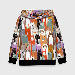 Толстовка-худи детская Мультяшные коты мемы, цвет: 3D-черный