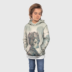 Толстовка-худи детская Кибернетическая девушка воин, цвет: 3D-белый — фото 2