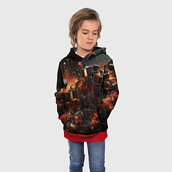 Толстовка-худи детская Черные кубики во взрыве абстракции, цвет: 3D-красный — фото 2