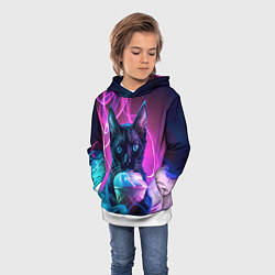 Толстовка-худи детская Черный кот и мороженое - неоновый дым, цвет: 3D-белый — фото 2