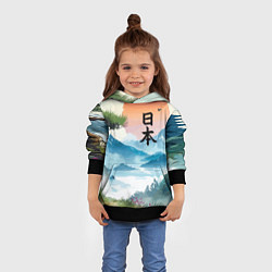 Толстовка-худи детская Восход красного солнца - Японский пейзаж, цвет: 3D-черный — фото 2
