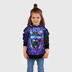 Толстовка-худи детская Cat DJ neon, цвет: 3D-черный — фото 2
