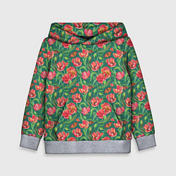 Толстовка-худи детская Тюлпаны с бабочками, цвет: 3D-меланж