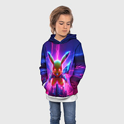 Толстовка-худи детская Neon horror - cyber Pikachu, цвет: 3D-белый — фото 2