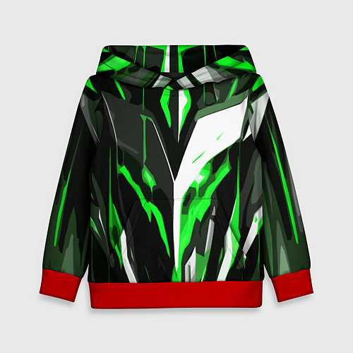 Детская толстовка Зелёно-белая абстракция и чёрный фон / 3D-Красный – фото 1