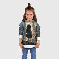 Толстовка-худи детская Девушка и город, цвет: 3D-белый — фото 2