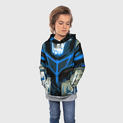 Толстовка-худи детская Blue stripes on a black and white background, цвет: 3D-меланж — фото 2