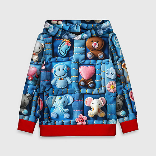 Детская толстовка Слоники на пэчворк / 3D-Красный – фото 1