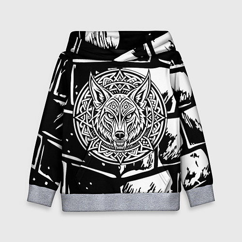 Детская толстовка Голова волка скандинавский узор тату / 3D-Меланж – фото 1
