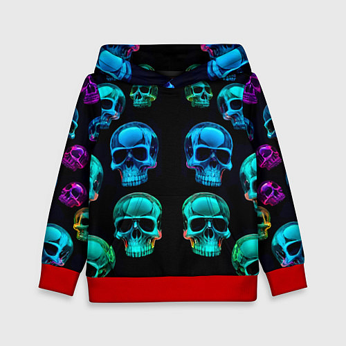 Детская толстовка Neon skulls - ai art pattern / 3D-Красный – фото 1