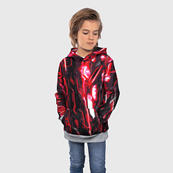Толстовка-худи детская Красно-чёрная киберпанк абстракция, цвет: 3D-меланж — фото 2