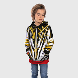 Толстовка-худи детская Чёрный фон, жёлто-белая абстракция, цвет: 3D-красный — фото 2