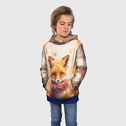 Толстовка-худи детская Лис в клетчатом шарфе, цвет: 3D-синий — фото 2