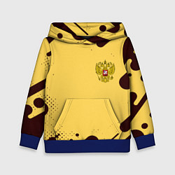 Толстовка-худи детская Герб РФ текстура ретро, цвет: 3D-синий