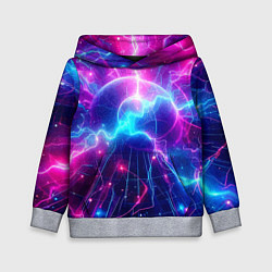 Толстовка-худи детская Космическая неоновая абстракция - нейроарт, цвет: 3D-меланж