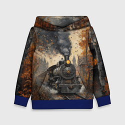 Толстовка-худи детская Ретро иллюстрация с паровозом, цвет: 3D-синий