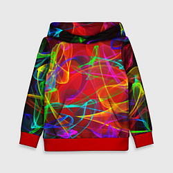 Толстовка-худи детская Неоновые волны дыма, цвет: 3D-красный