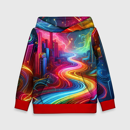Детская толстовка Неоновый город - нейроарт / 3D-Красный – фото 1