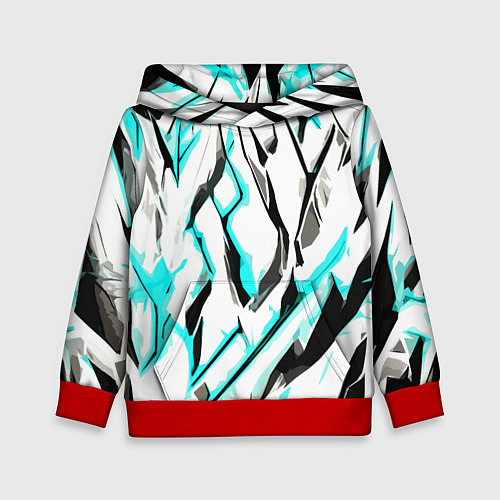 Детская толстовка Чёрно-голубые агрессивные полосы на белом фоне / 3D-Красный – фото 1