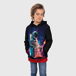 Толстовка-худи детская Космонавт на чиле в сверкающем космосе, цвет: 3D-красный — фото 2