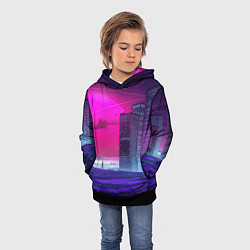 Толстовка-худи детская Synthwave неоновый город, цвет: 3D-черный — фото 2