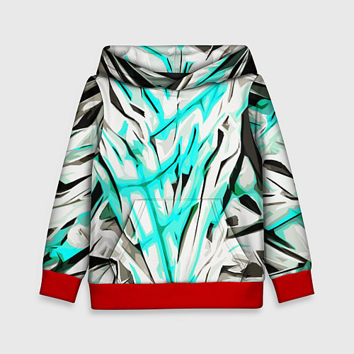 Детская толстовка Чёрно-голубая агрессивная абстракция на белом фоне / 3D-Красный – фото 1