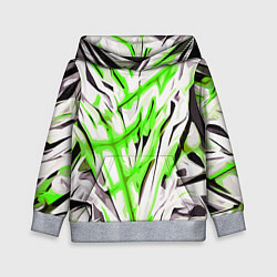 Толстовка-худи детская Чёрно-зелёная агрессивная абстракция на белом фоне, цвет: 3D-меланж
