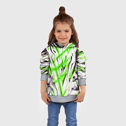 Толстовка-худи детская Чёрно-зелёная агрессивная абстракция на белом фоне, цвет: 3D-меланж — фото 2