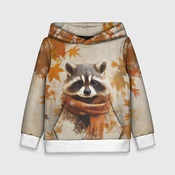 Толстовка-худи детская Осенний енот, цвет: 3D-белый