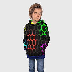 Толстовка-худи детская Hexagon neon, цвет: 3D-синий — фото 2