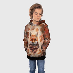Толстовка-худи детская Осенний лис в шарфе, цвет: 3D-черный — фото 2