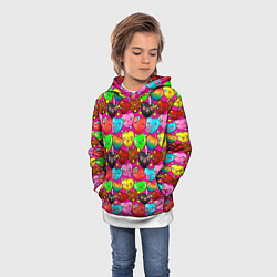 Толстовка-худи детская Цветные позитивные сердечки паттерн, цвет: 3D-белый — фото 2