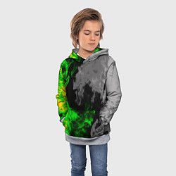 Толстовка-худи детская Зелёный и чёрный огонь, цвет: 3D-меланж — фото 2