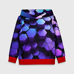 Толстовка-худи детская Абстрактные трехмерные фиолетовые гексагоны, цвет: 3D-красный