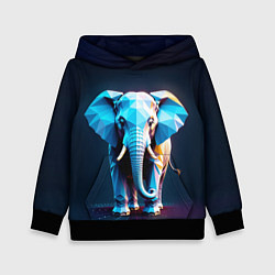 Толстовка-худи детская Синий геометрический слон, цвет: 3D-черный