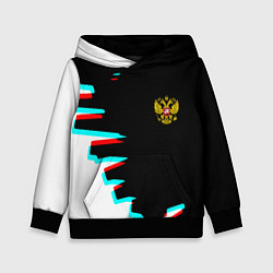Толстовка-худи детская Герб текстура глитч, цвет: 3D-черный