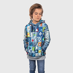 Толстовка-худи детская Minecraft значки на пэчворк, цвет: 3D-меланж — фото 2