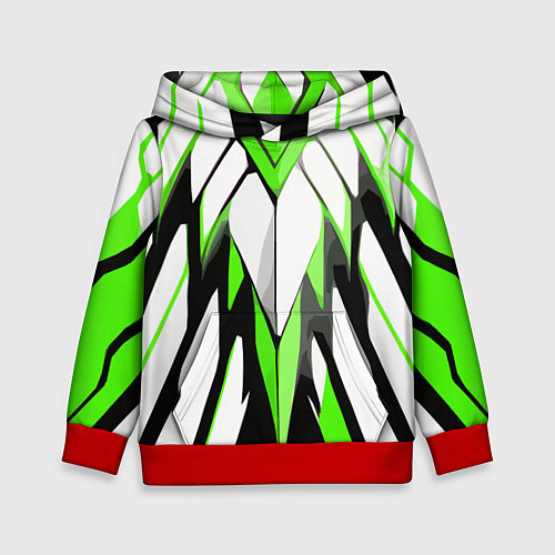 Детская толстовка Агрессивные чёрно-зелёные полосы на белом фоне / 3D-Красный – фото 1