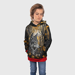 Толстовка-худи детская Благородный волк в осеннем лесу, цвет: 3D-красный — фото 2