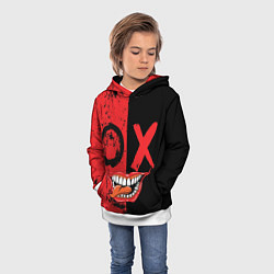 Толстовка-худи детская Злобный смайлик с языком, цвет: 3D-белый — фото 2